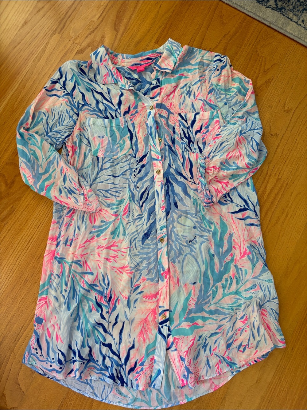 Lilly Pulitzer Natalie Dress Cover Up Summer size M blue tint kaleidoscope coral